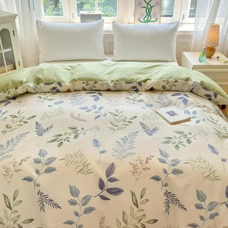 Floral Printed Duvet Cover 1Piece - 100% Cotton Luxury Bedding - Confia - reusablefoodstoragebags confia