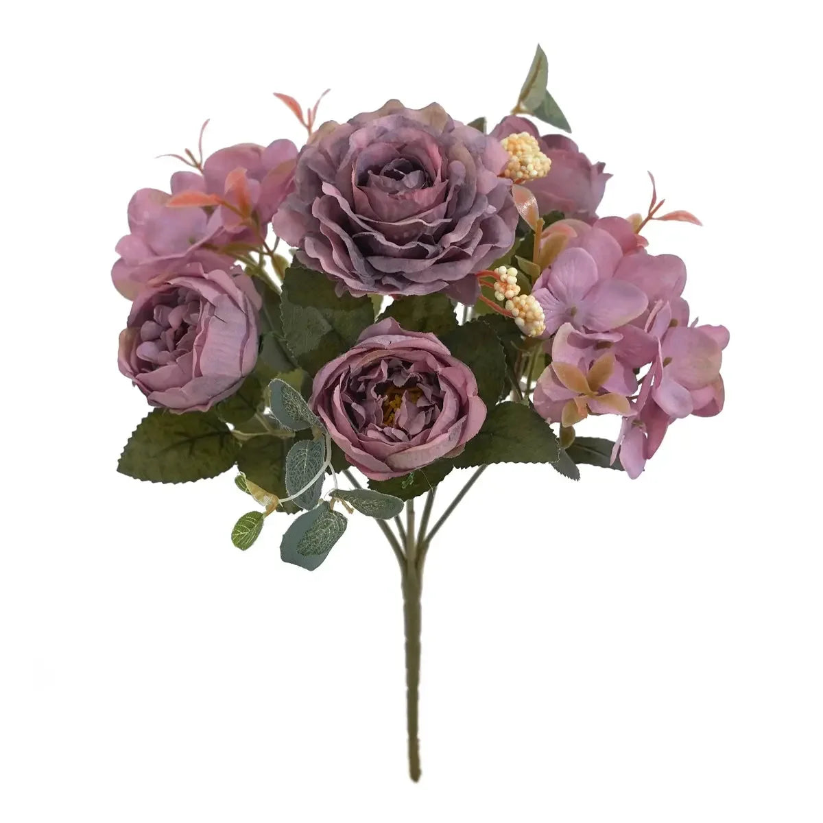 Artificial Flowers with Hydrangea Silk Fake Flowers 1 Bouquets for Home Wedding Decoration Table Centerpiece, Faux Peonies Flow - Confia