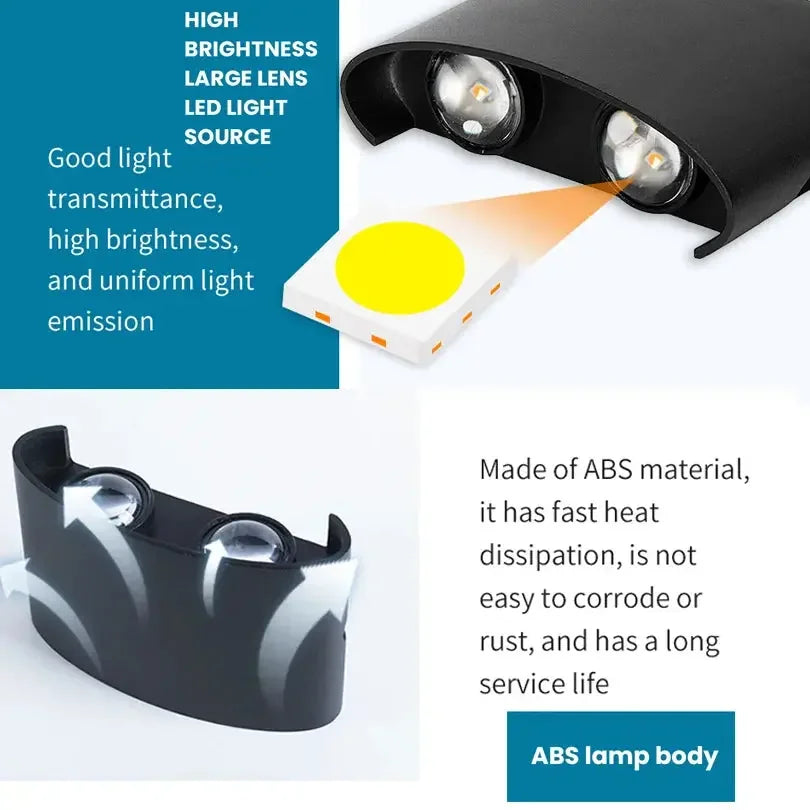 16 Watts Wall Lights 8 Ray Oval Up-Down LED Outdoor Waterproof IP65 Exterior Wall Step Light Fixture Waterproof Lamp (Warm White, Black Body) 16 Watts (8 Way) - Confia