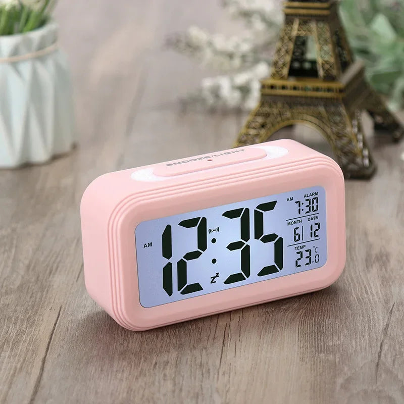 Alarm Clock Desktop Digital Clock LCD Large Screen Temperature Calendar Nightlight Wake-up Student Snooze Clock 12/24H Bedrooms