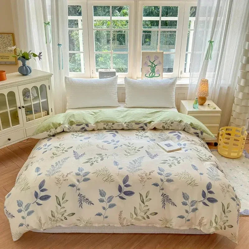 Floral Printed Duvet Cover 1Piece - 100% Cotton Luxury Bedding - Confia - reusablefoodstoragebags confia
