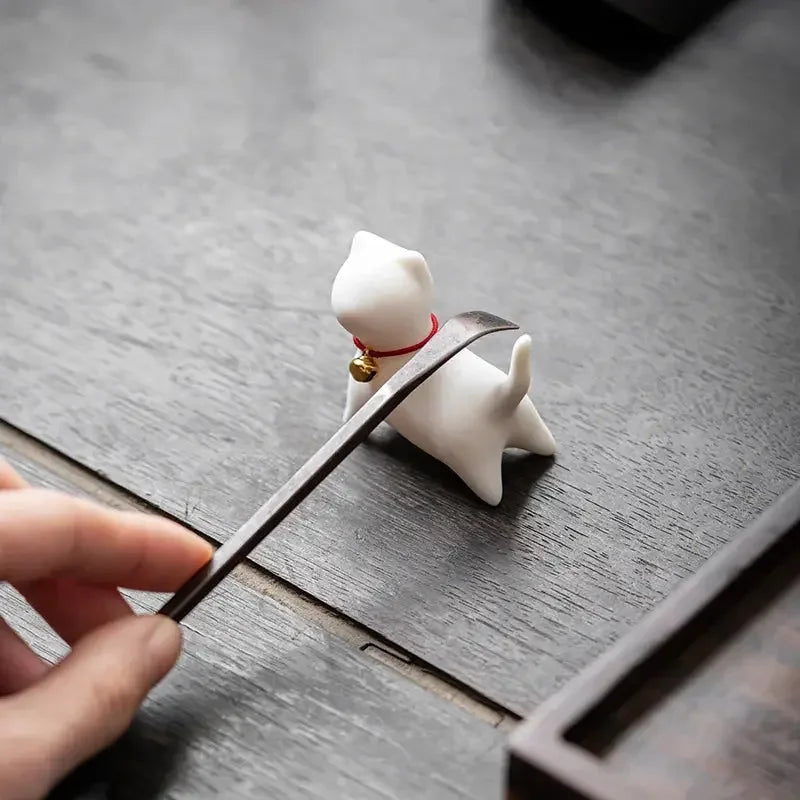 Ceramics Abstract Kawaii Cute Cat Kitten with Bell Tea Table Pet Desk Ornaments Animal Miniature Figurines Sculpture Home Decor - Confia