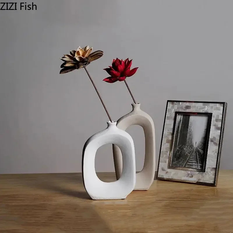 Ceramic Small Mouth Vase Flower Arrangement Dried Flower Vase Decorative Vases Ornament Decoration Crafts Home Accessories Vases - Confia