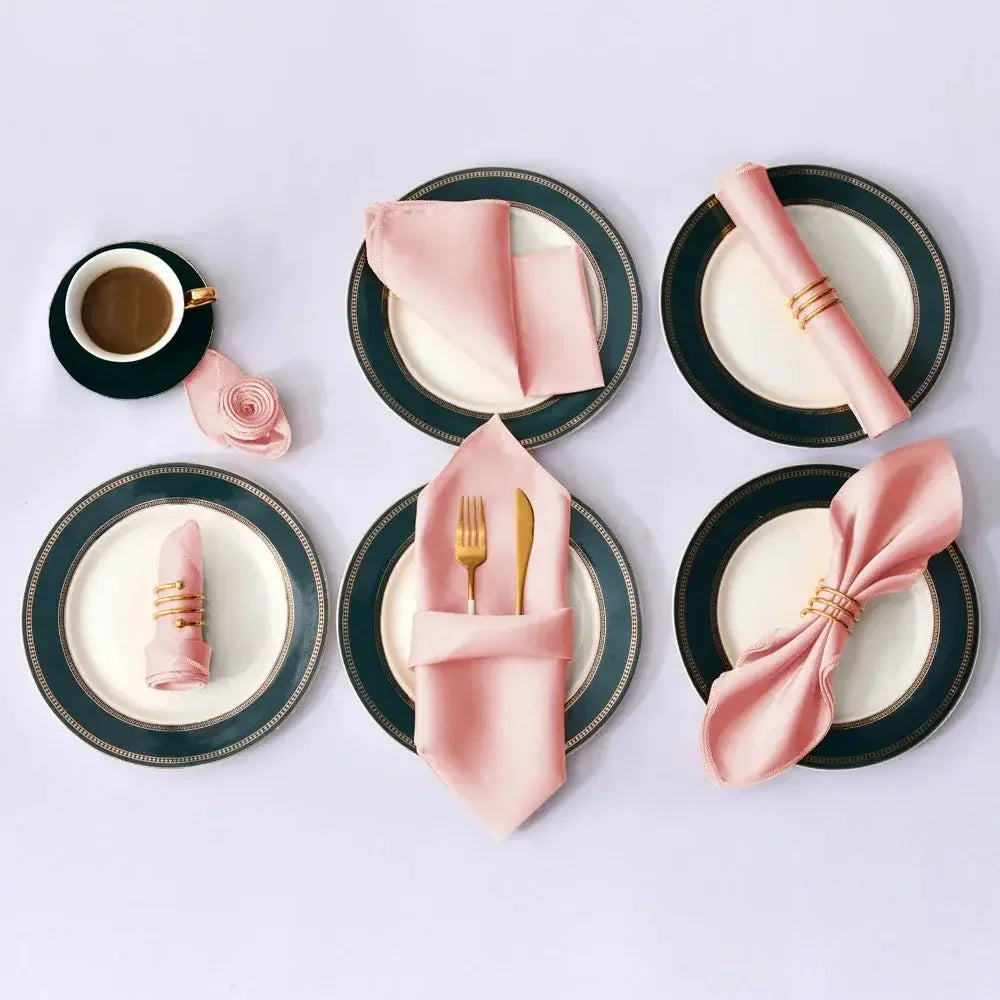 12Pcs 30*30cm Square Satin Table Napkin | Hotel Serving Table Napkins | Washable Handkerchief | Wedding Birthday Banquet Decoration - Confia - reusablefoodstoragebags confia