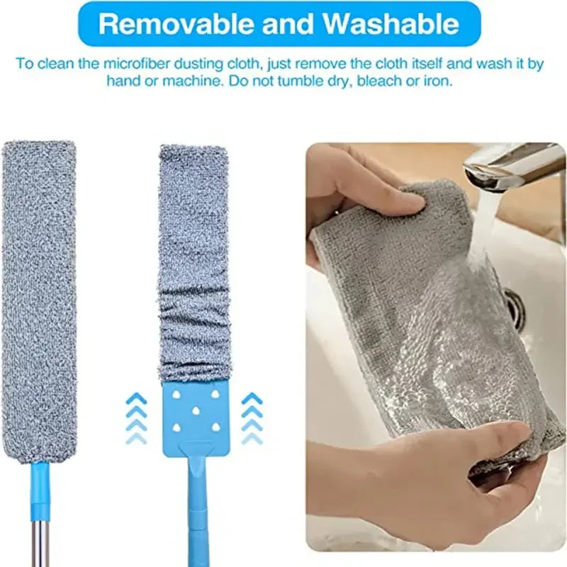 Gap Dust Cleaner Microfiber Duster for Bed Sofa High Ceilings Under Appliance Couch Fridge Furniture Cleaning Washable & Retractable Brush Stainless Steel Extension Adjustable Long Handle Pole - Confia - reusablefoodstoragebags confia