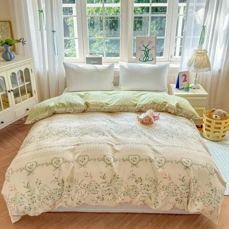 Floral Printed Duvet Cover 1Piece - 100% Cotton Luxury Bedding - Confia - reusablefoodstoragebags confia
