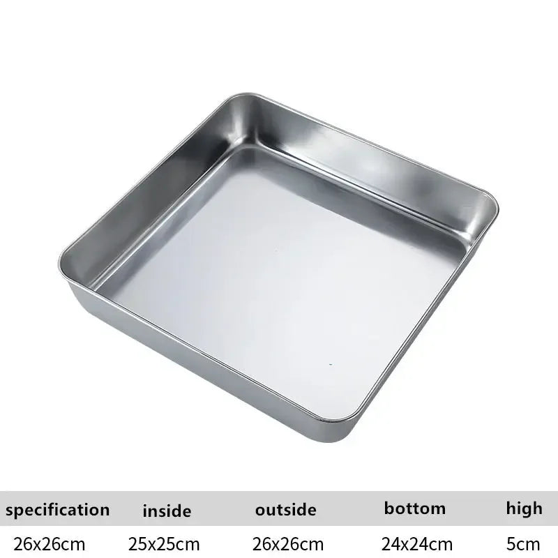 304 Flat Bottom Stainless Steel Square Tray Baking Pan Multifunctional Dessert Straight Edge Baking Tray Kitchen Storage Tools - Confia