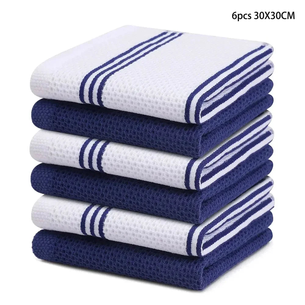 Kitinjoy 4/6pcs Cotton Towel For Kitchen Waffle Weave Stripe Kitchen Towel Absorbent Dishcloth Soft Drying Home Cleaning Cloths - Confia - reusablefoodstoragebags confia