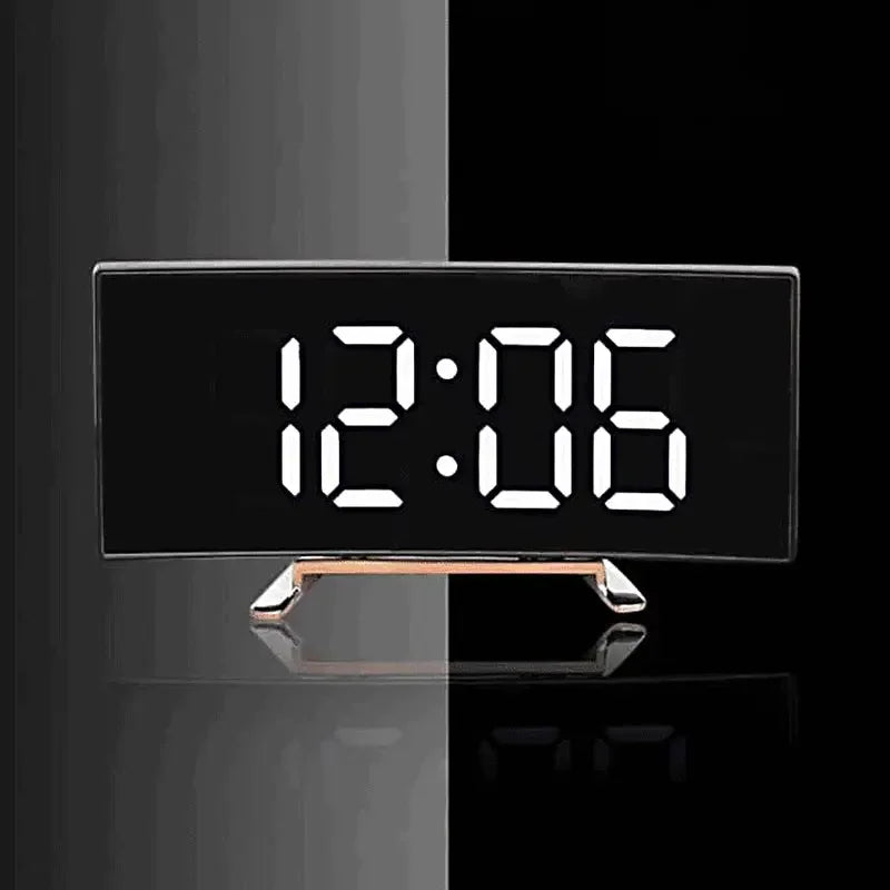 Alarm Clock Digital LED with Modern Curved Design, USB power supply, Bedside Clock with Temperature and Humidity Display ideal for Bedrooms, Kids - Confia