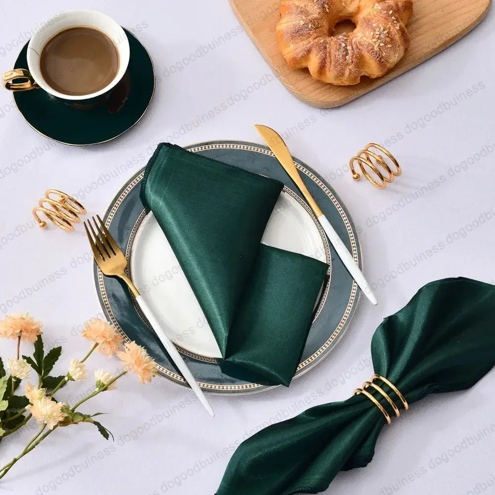 12Pcs 30*30cm Square Satin Table Napkin | Hotel Serving Table Napkins | Washable Handkerchief | Wedding Birthday Banquet Decoration - Confia - reusablefoodstoragebags confia