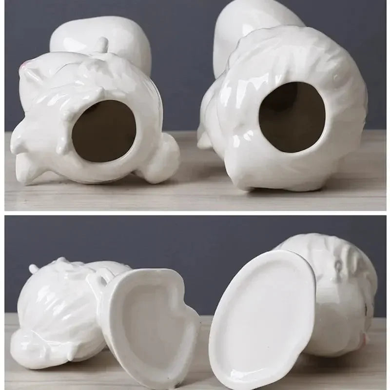 Ceramic Head Face Vase Small Lovers Kiss Statue Flower Pot White Black Modern Planter for Home Table Decoration Floral Art Gifts - Confia
