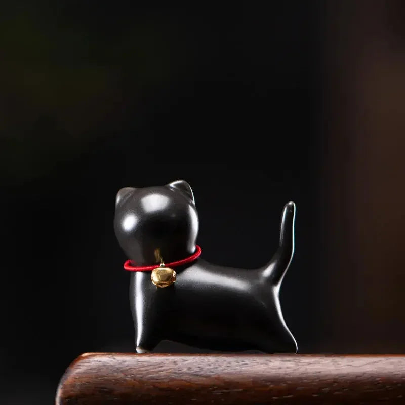 Ceramics Abstract Kawaii Cute Cat Kitten with Bell Tea Table Pet Desk Ornaments Animal Miniature Figurines Sculpture Home Decor - Confia