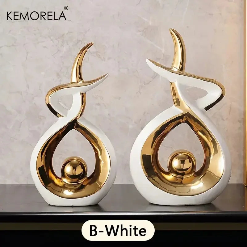 Ceramics Statue Exquisite Home Decor Modern Abstract Art Statue Ornaments Sculpture Decoration for Living Room Table Centerpiece - Confia