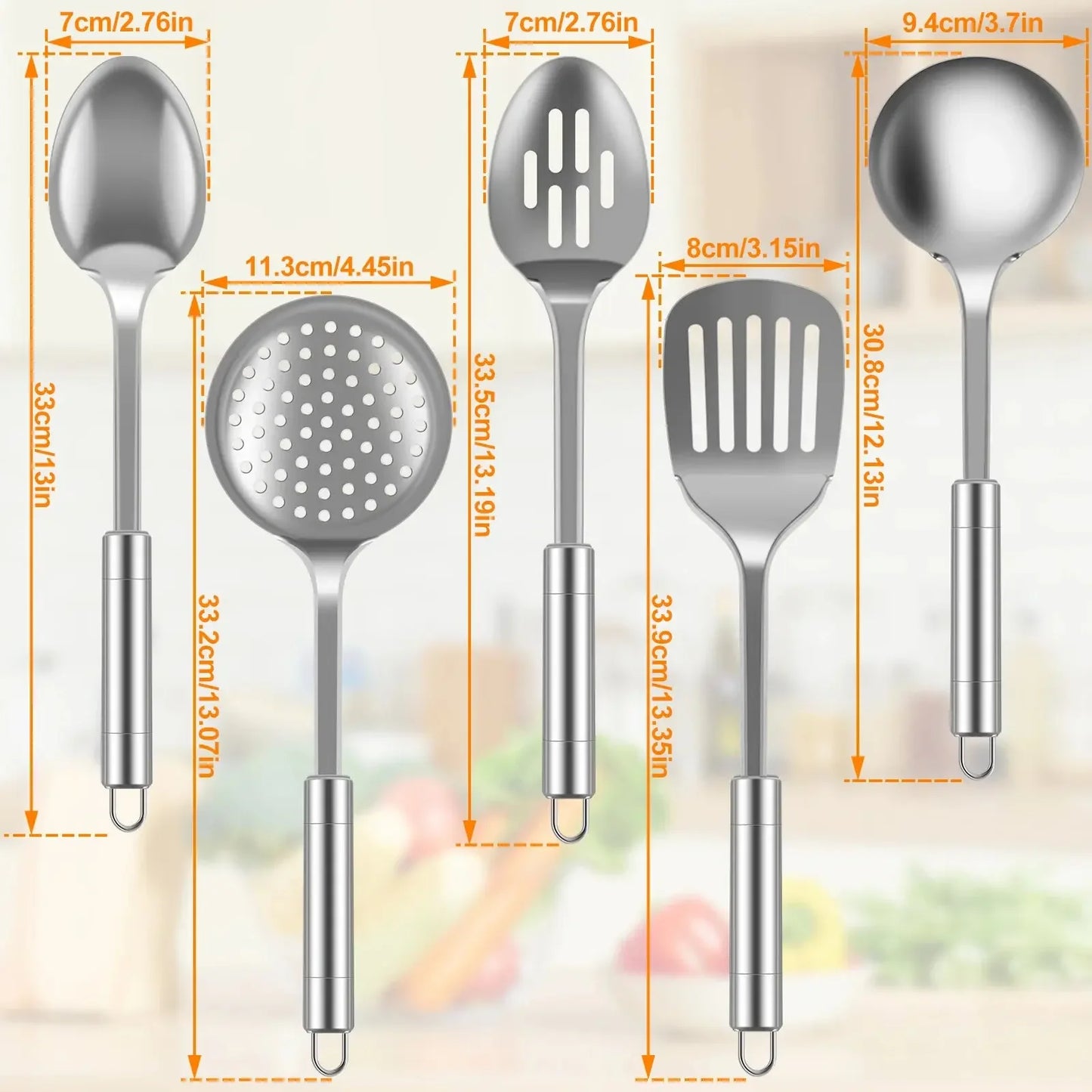 5Pcs Kitchen Cooking Utensils Set Stainless Steel Spoons Spatula with Ergonomic Handle Heavy-Duty Washable Spoons Utensils - Confia
