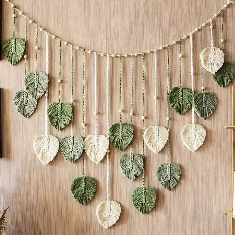 Boho Home Decoration, Macrame Tapestry Macrame Leaf Feather Wall Hanging Decor for Living Room Bedroom, Boho Wall Art Home Decor - Confia