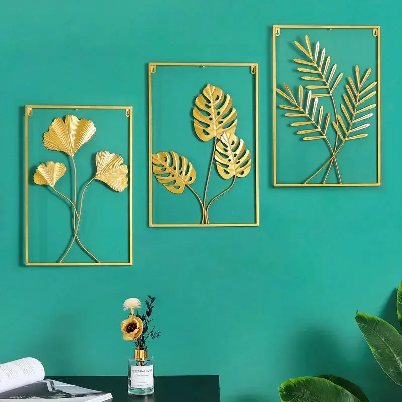 Metal Leaf Iron Wall Hanging Decor Palm Maple Leaves Plant Ginkgo Nordic Wall Pendant Mural Living Room Bedroom Home Decoration - Confia