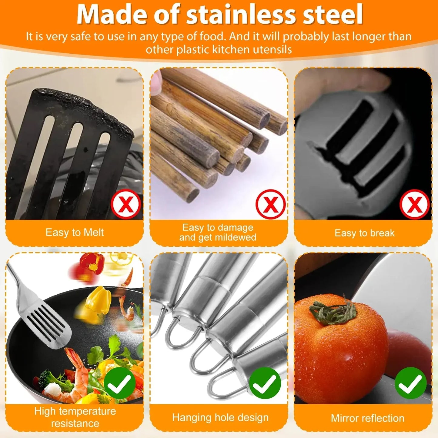 5Pcs Kitchen Cooking Utensils Set Stainless Steel Spoons Spatula with Ergonomic Handle Heavy-Duty Washable Spoons Utensils - Confia