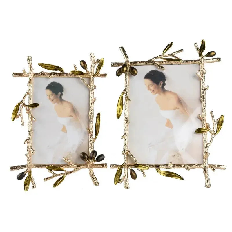Metal Picture Frame Golden Olive Olive Branch Border Photo Frame Photo Display Background Wall Decoration Accessories - Confia