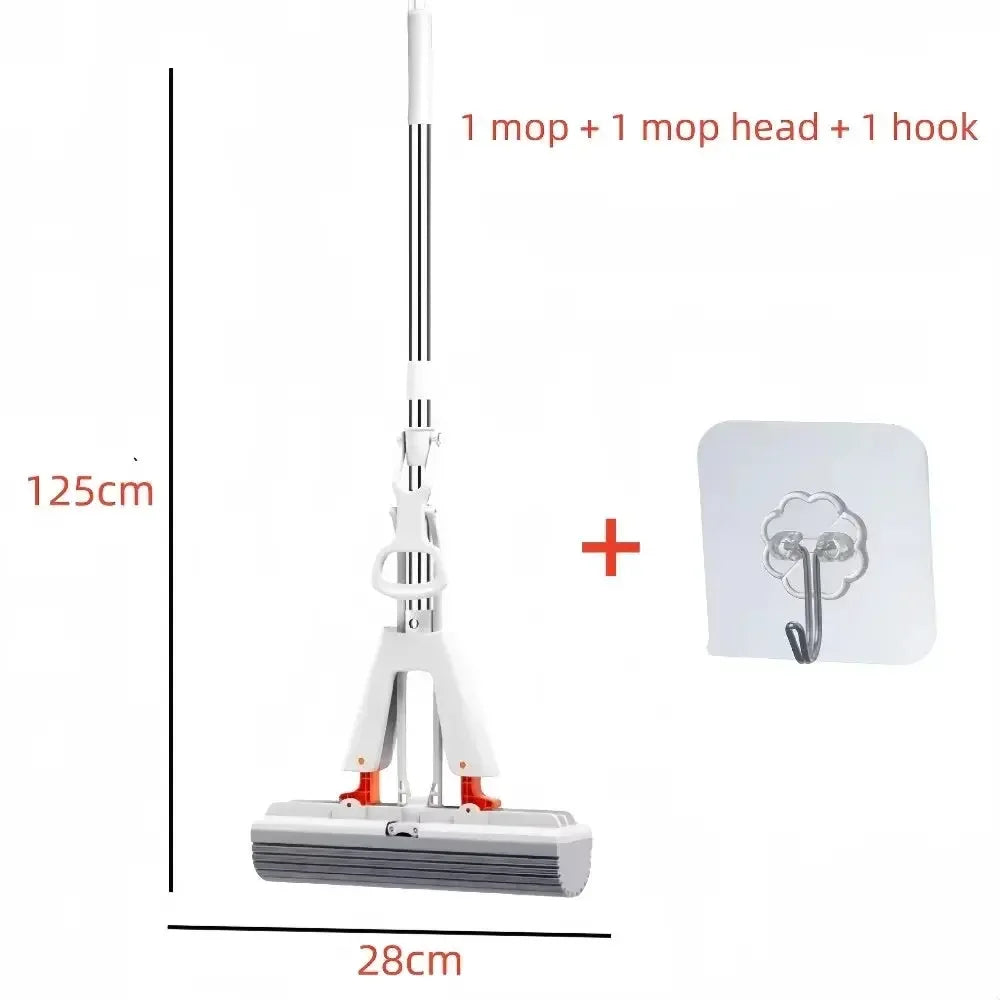 Collodion Mop Foldable Water Free Hand Washing Squeeze with Stainless Steel Handle, Foam Sponge Mop for Hardwood Laminate Tile - Confia - reusablefoodstoragebags confia