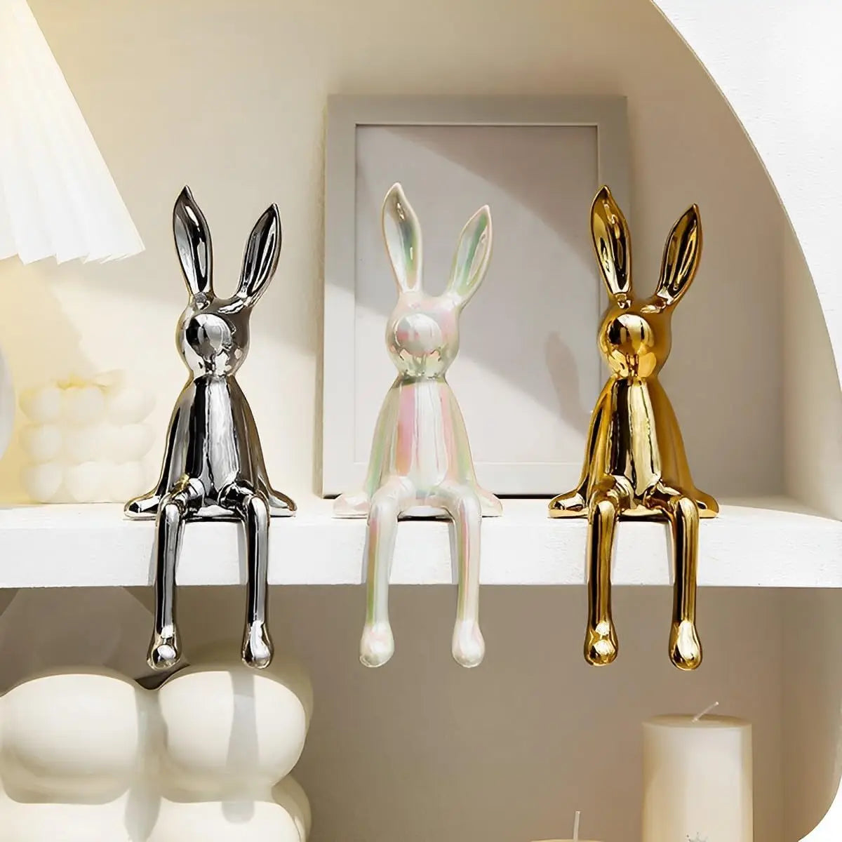 Rabbit decorations sculptures ornaments creative art fashion ceramic materials electroplating technology bedroom living room foyer