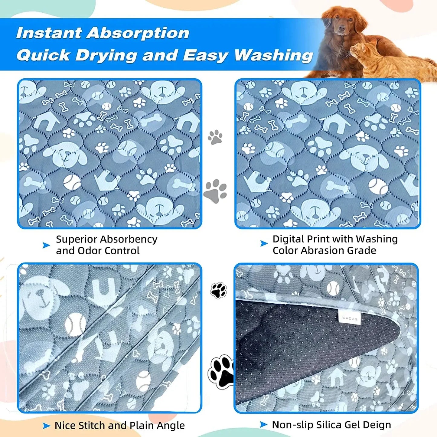 2pcs Large Pet Dog Pee Pads, Reusable Dogs Puppy Pads Pet Training Pads for Dogs, Absorbent and Leak-Proof Whelping Pads - Confia - reusablefoodstoragebags confia
