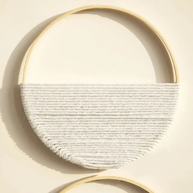 2Pcs Hand Woven Bohemian Wall Hanging Circular Wooden Cotton Rope Wall Decor Art Chic Bedroom Living Room Ideal Tapestries - Confia
