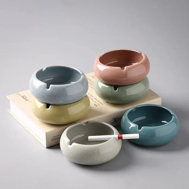 Ceramic Ashtray Handmade Ice Crack Decorative Modern Hotel Ash Tray Living Room Desktop Simple Ashtrays Home Decoration - Confia