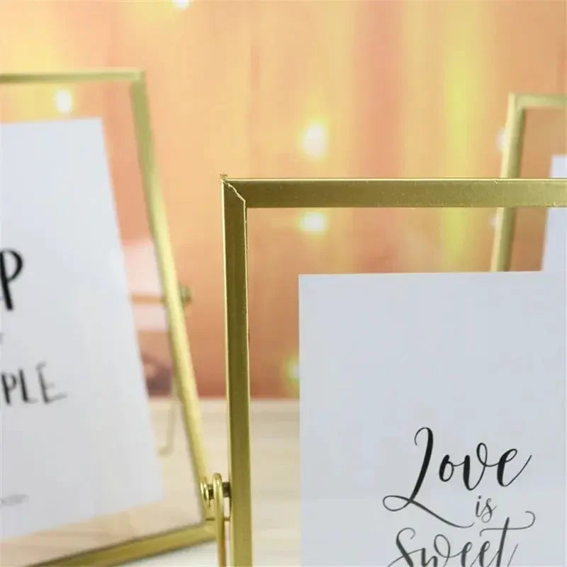 Decorative Glass Photo Frame with Gold Metal Stand, Table Brass double Glass Photo Frame for Dried, pressed Flowers, Poster, Photos, Floating Frame for Gifting 5x7 inches Tabletop, decorative - Confia