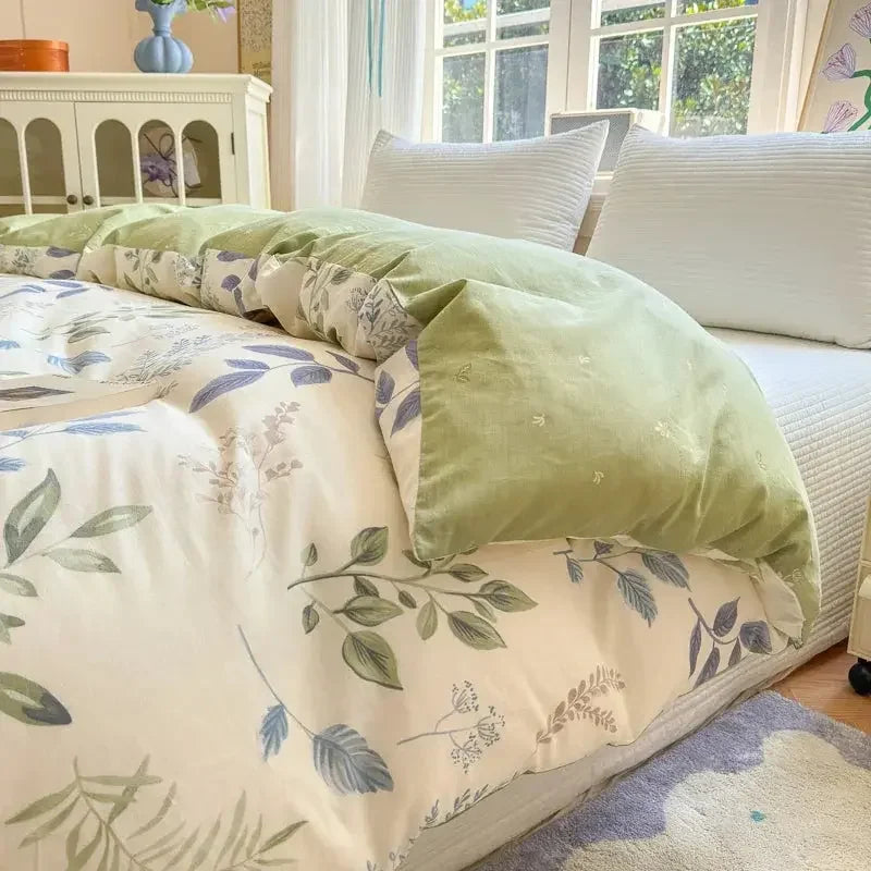 Floral Printed Duvet Cover 1Piece - 100% Cotton Luxury Bedding - Confia - reusablefoodstoragebags confia