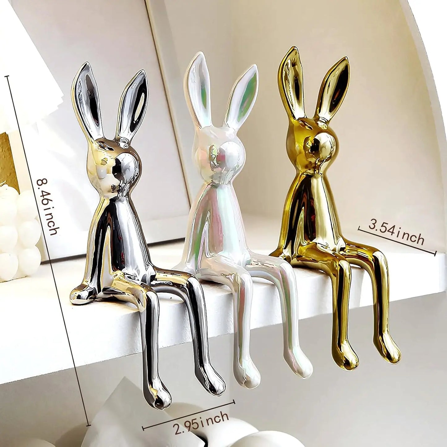 Rabbit decorations sculptures ornaments creative art fashion ceramic materials electroplating technology bedroom living room foyer