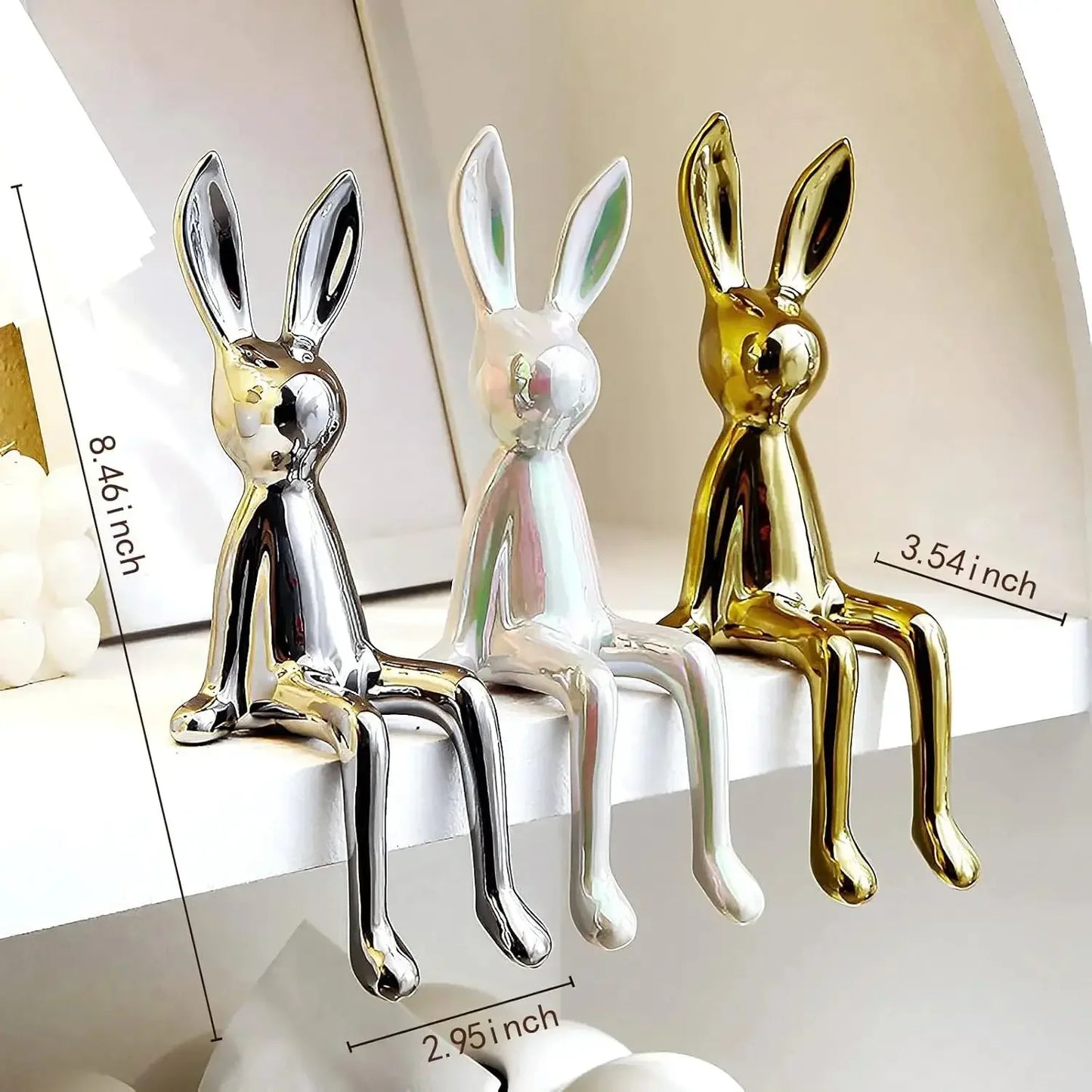 Rabbit decorations sculptures ornaments creative art fashion ceramic materials electroplating technology bedroom living room foyer - Confia