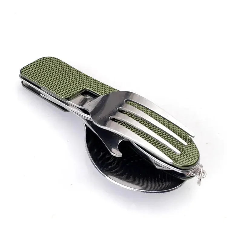 Stainless Steel cutlery 4 In 1 Outdoor Picnic Tableware Foldable Knife Fork Spoon Bottle Opener Folding Pocket Cutlery Set - Confia