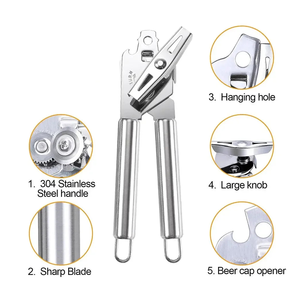 Multipurpose Manual Can Opener and Bottle Opener, Tin Cutter with Smooth Edge Comfortable & Anti Slip Hand Grip - Confia