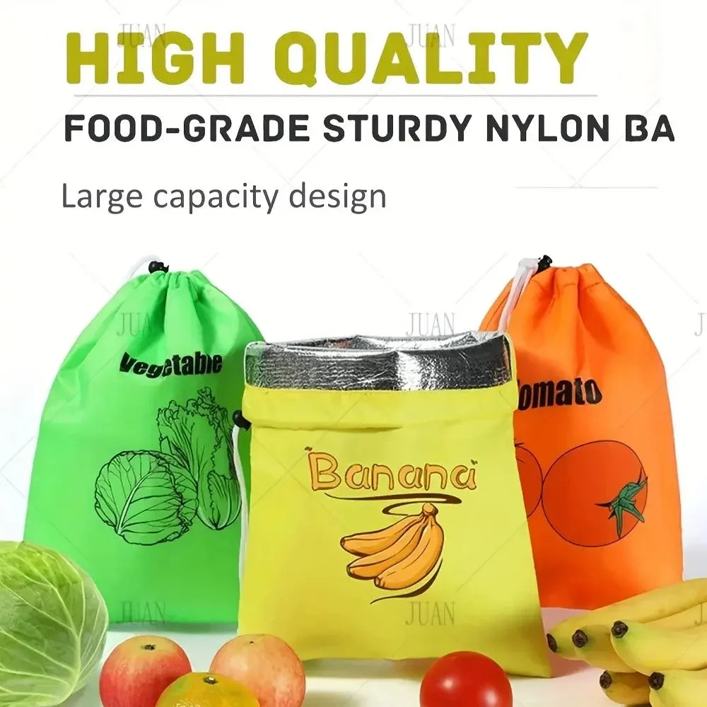 2/3 reusable fabric food storage bags - leak proof, breathable, drawstring design, can keep vegetables fresh for two weeks Confia