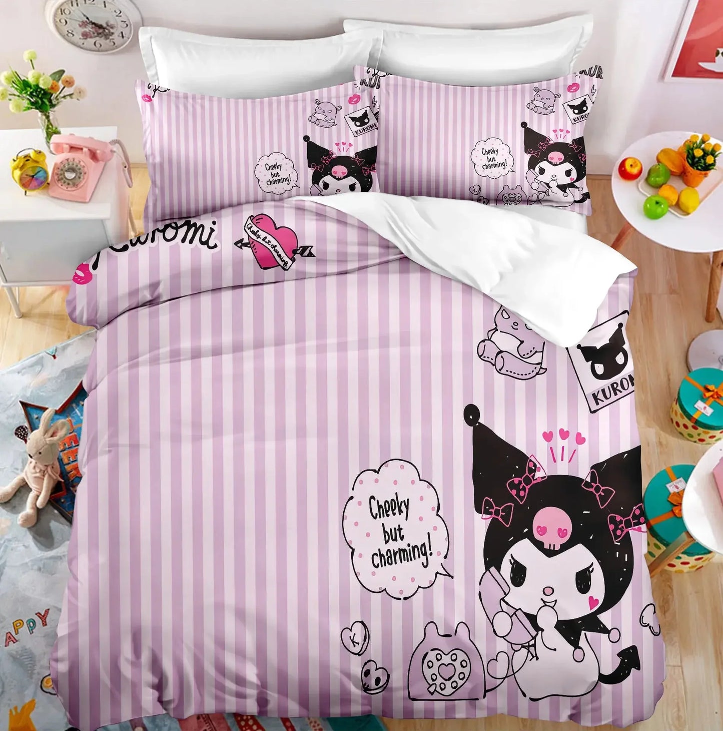 Cute Kuromi Comforter Bedding Sets Quilt Bed Cover Duvet Cover Pillow Case 2-3 Pieces Sets Kids Bedroom Decor - Confia - reusablefoodstoragebags confia