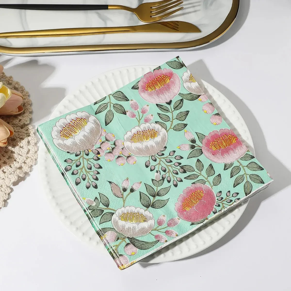 Flower Paper Napkins | Table Decorations | Art Decoupage Napkin | Disposable Birthday Party Serviettes - Confia - reusablefoodstoragebags confia