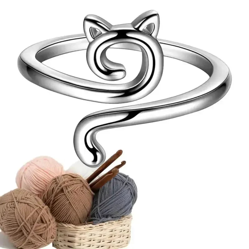 Adjustable Size Yarn Ring Cat Ears Crochet Ring Beginner Knitting Crocheting Loop Thread Wrapped Rings Tension Regulator Tool - Confia