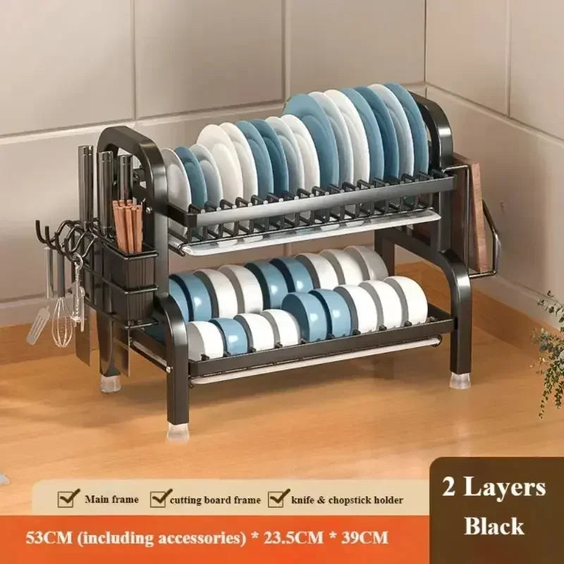 Simple Trending Dish Rack for Kitchen Counter, large Capacity Dish Rack with Utensil Holder, Cutting Board Holder, Drain Board Tray for Kitchen Counter Storage - Confia - reusablefoodstoragebags confia