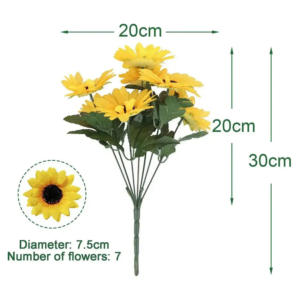 1 Bunch 7 Heads Artificial Sunflowers 29cm Shrubs Fake Flower Bouquet For Garden Bookstore Wedding Cafe Store Party Decor - Confia