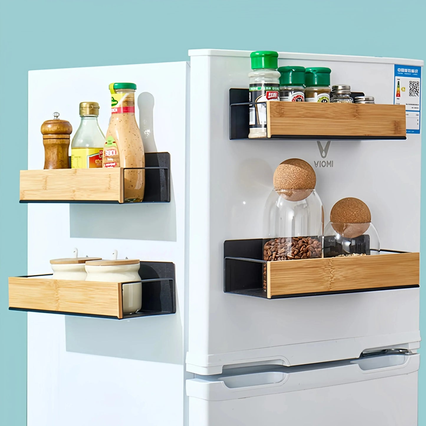 4 Pack Magnetic Spice Storage Rack Organizer for Refrigerator and Oven, Wood Fridge Organizers and Storage - Confia - reusablefoodstoragebags confia