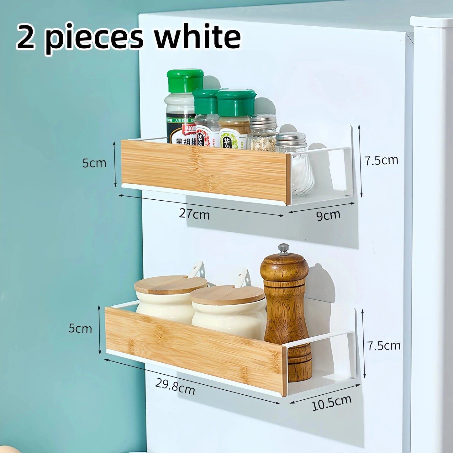 4 Pack Magnetic Spice Storage Rack Organizer for Refrigerator and Oven, Wood Fridge Organizers and Storage - Confia - reusablefoodstoragebags confia