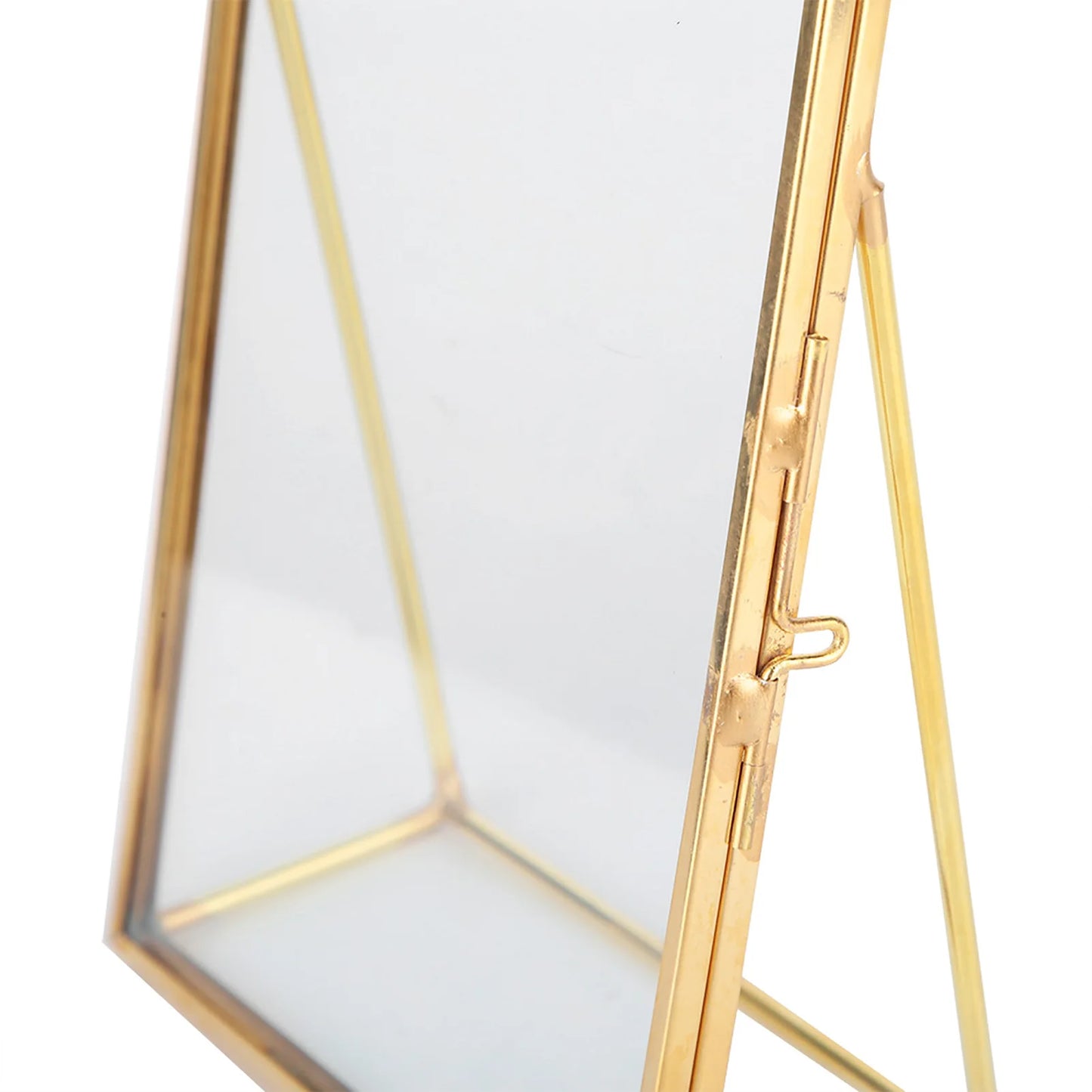 Decorative Glass Photo Frame with Gold Metal Stand, Table Brass double Glass Photo Frame for Dried, pressed Flowers, Floating Frame for Gifting 5x7 inches Tabletop, decorative