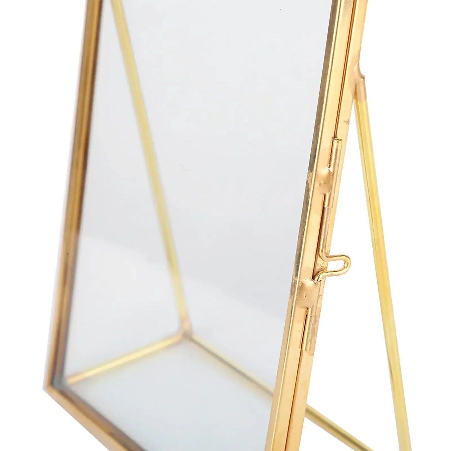 Decorative Glass Photo Frame with Gold Metal Stand, Table Brass double Glass Photo Frame for Dried, pressed Flowers, Floating Frame for Gifting 5x7 inches Tabletop, decorative - Confia