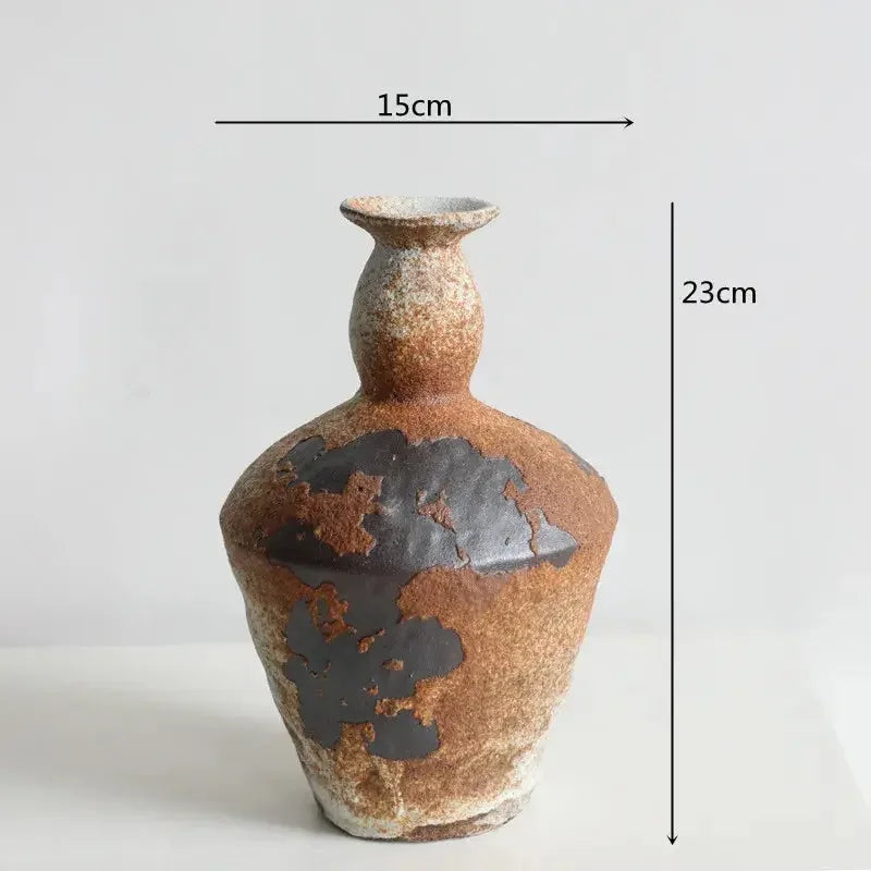Ceramic Vase Coarse Ceramic Vase Flower Arrangement Retro Handmade Wabi Sabi Style Dry Flowers Zen Flower Arrangement - Confia