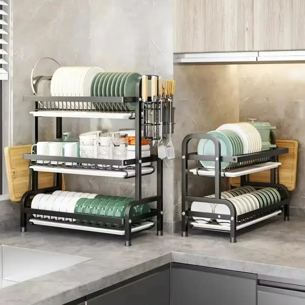 Simple Trending Dish Rack for Kitchen Counter, large Capacity Dish Rack with Utensil Holder, Cutting Board Holder, Drain Board Tray for Kitchen Counter Storage - Confia - reusablefoodstoragebags confia