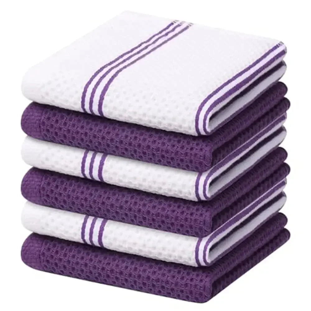 Kitinjoy 4/6pcs Cotton Towel For Kitchen Waffle Weave Stripe Kitchen Towel Absorbent Dishcloth Soft Drying Home Cleaning Cloths - Confia - reusablefoodstoragebags confia