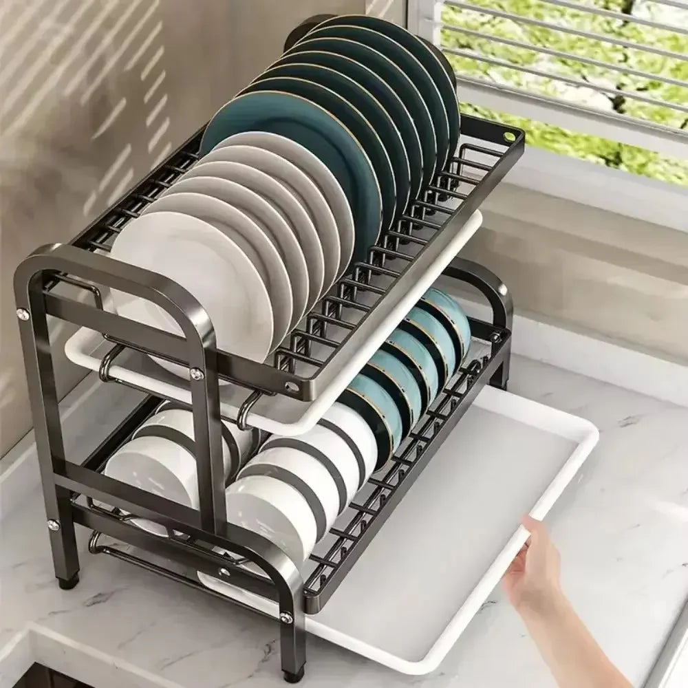 Simple Trending Dish Rack for Kitchen Counter, large Capacity Dish Rack with Utensil Holder, Cutting Board Holder, Drain Board Tray for Kitchen Counter Storage - Confia - reusablefoodstoragebags confia