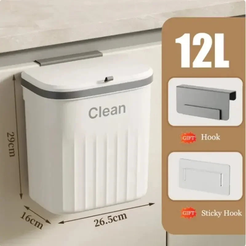 Hanging Trash Can with Lid Wall Mounted Hanging Garbage Can for Cabinet Under Sink Waste Garbage Compost Bin 8.5/12L - Confia - reusablefoodstoragebags confia