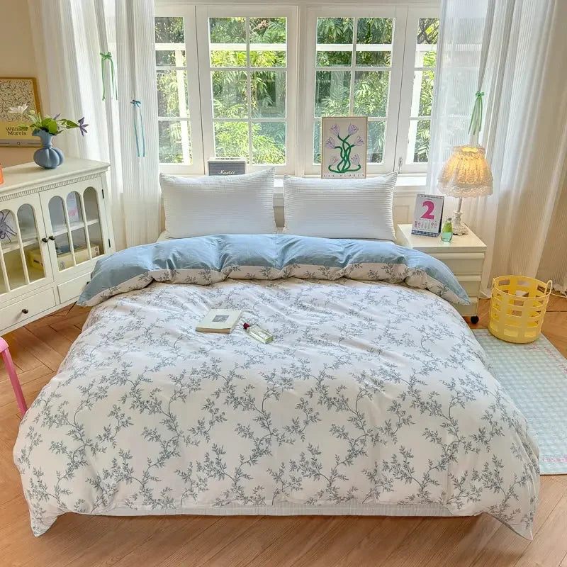 Floral Printed Duvet Cover 1Piece - 100% Cotton Luxury Bedding - Confia - reusablefoodstoragebags confia