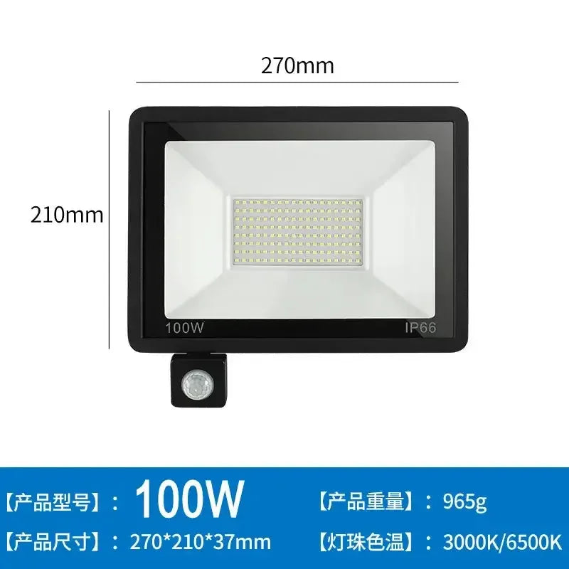 LED Floodlights 100W 50W 30W 20W 10W PIR Motion Sensor IP66 Waterproof LED 220V Hanging Exterior Outdoor Wall Lamp Spotlight - Confia